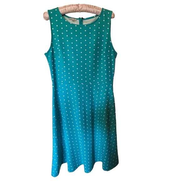 TALBOTS Women’s Edie Turquoise Blue/White Polka Dot Fit & Flare Knit Dress Sz. S - Picture 1 of 9